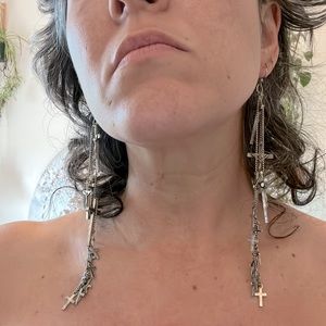 Goth gothic crucifix dangling earrings